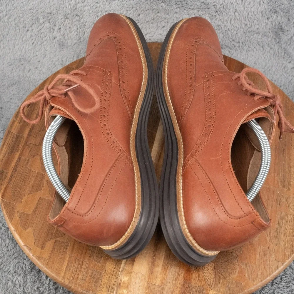 Cole Haan OriginalGrand C26472 Men's Brown Leather Wingtip Slip On Oxfords Sz 11